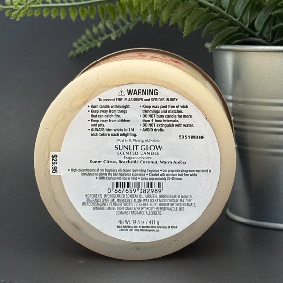 BBW Sunlit Glow Bath & Body Works 3 Wick Candle - Picture 9 of 10